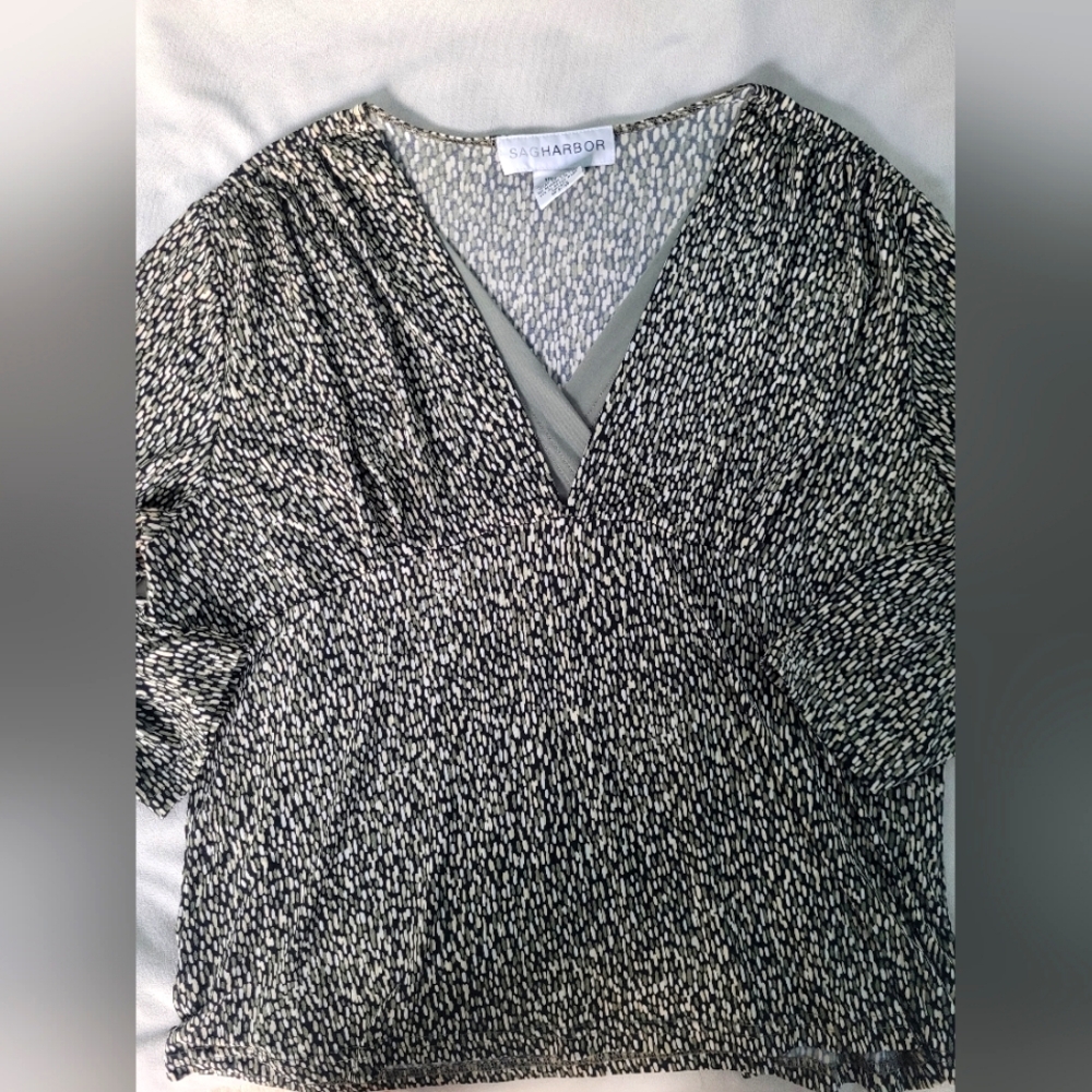 Sag Habor olive green pebble empire waist babydoll blouse top